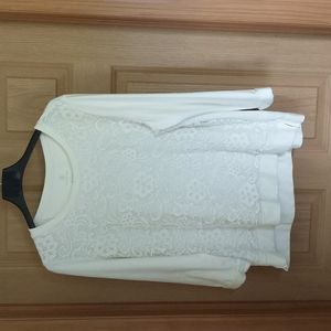 Lands End Lace Front 3/4 Sleeve Sweatshirt